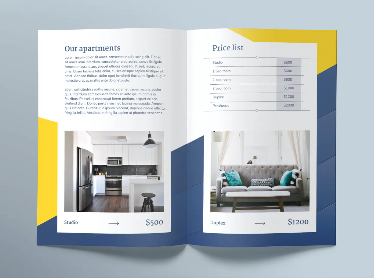 Apartment rental bi-fold brochure design
