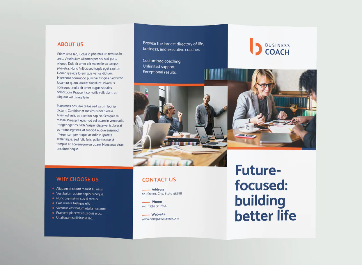 Business coach tri-fold brochure design