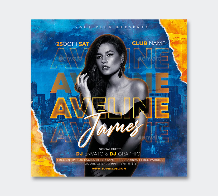 DJ party square flyer template