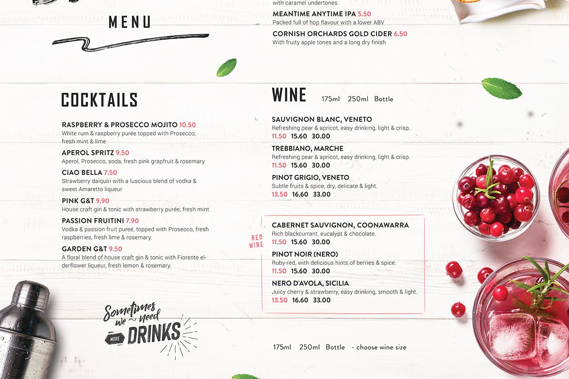 Drinks menu design