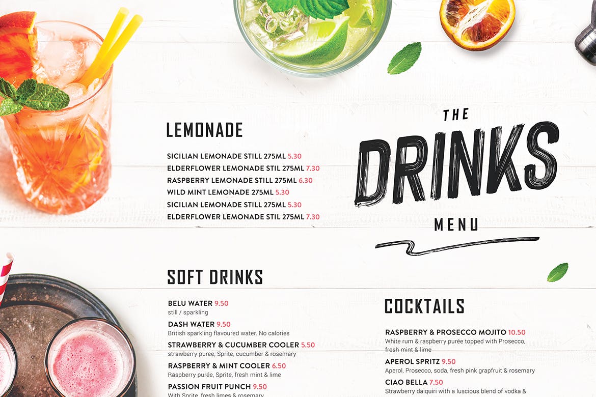 Drinks menu template PSD