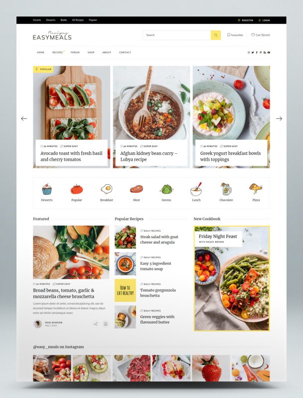EasyMeals - Food Blog WordPress Theme • PSD design