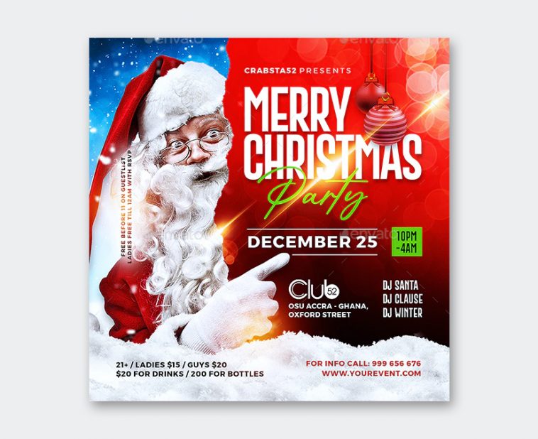 Merry Christmas Party Flyer Template • PSD design