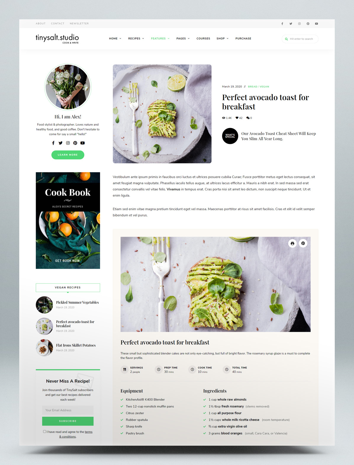 Personal food blog WordPress theme - Recipe page