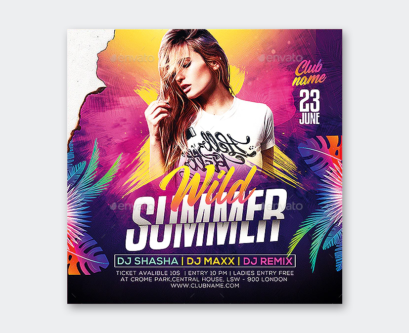 Abstract Summer Party Flyer PSD Template