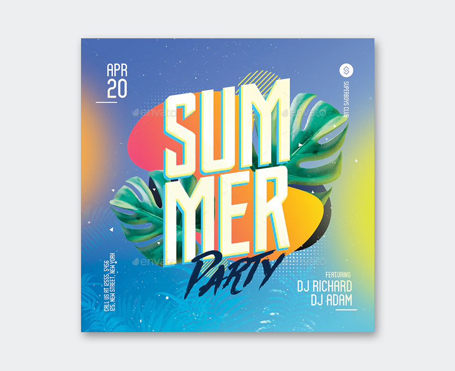 Colorful Summer Party Flyer PSD Template