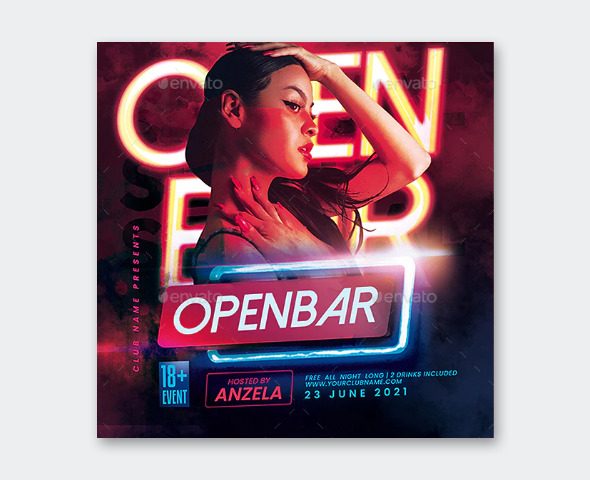 Open Bar Nightclub Party Flyer Template PSD