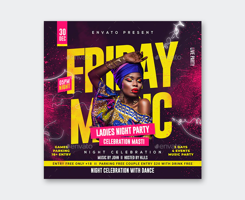 Ladies Night Party Square Flyer PSD
