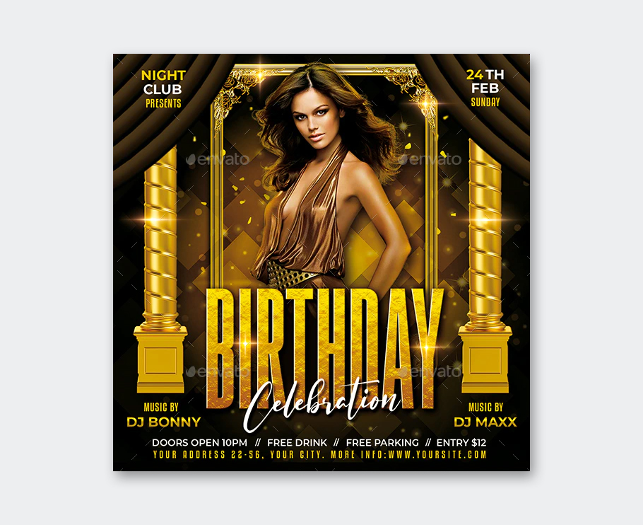 Square Birthday Party Flyer PSD