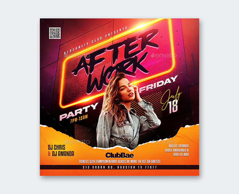 Square Night Club Flyer PSD Template