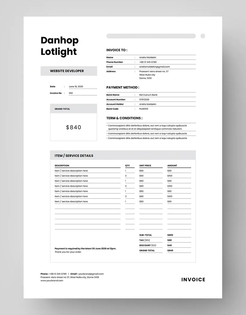 23 Best Invoice Templates MS Word • PSD design Intended For Web Design Invoice Template Word