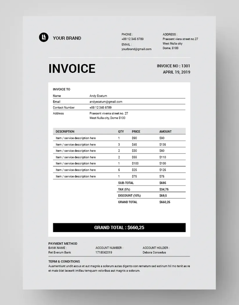 Company Invoice Template MS Word