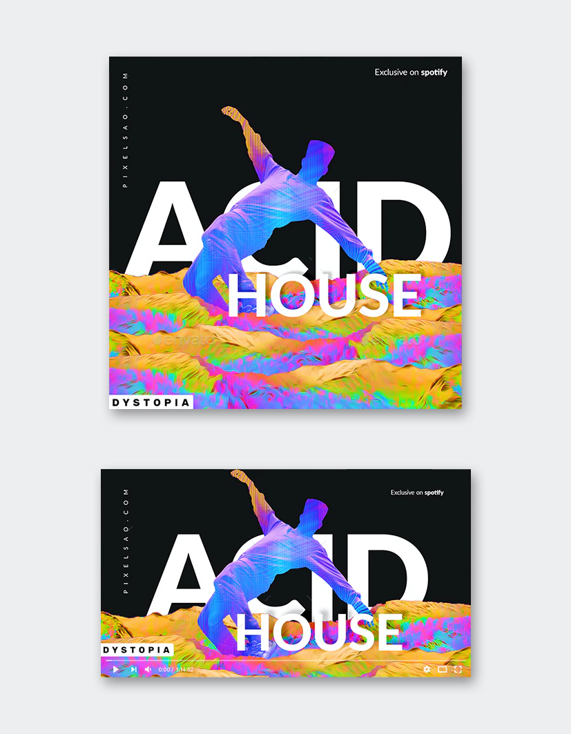 Psychedelic Colors Album Cover Art Template PSD
