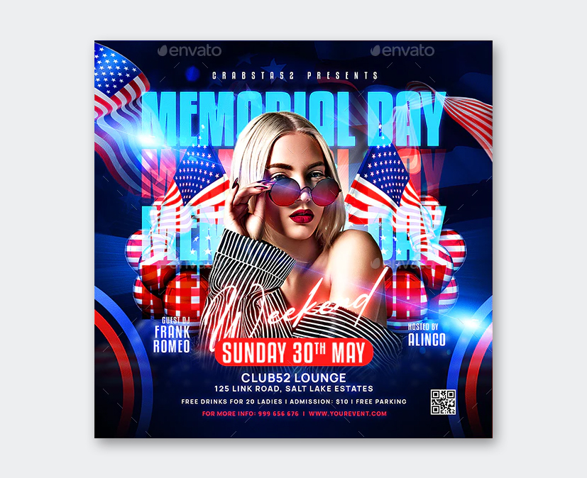 Square Memorial Day Weekend Flyer Template PSD