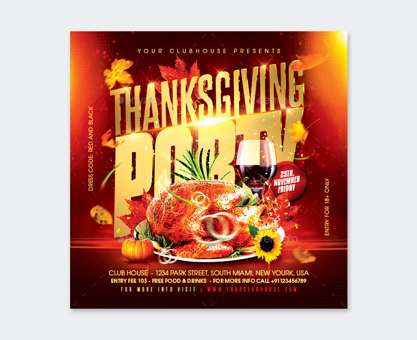 PSD Thanksgiving Party Flyer Template