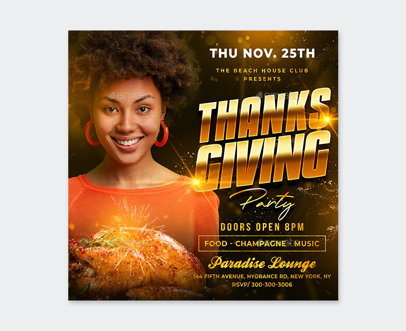Thanksgiving Party Flyer Template PSD