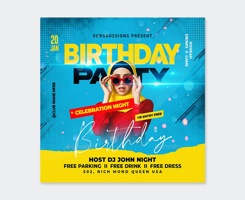 Square Birthday Party Flyer Template