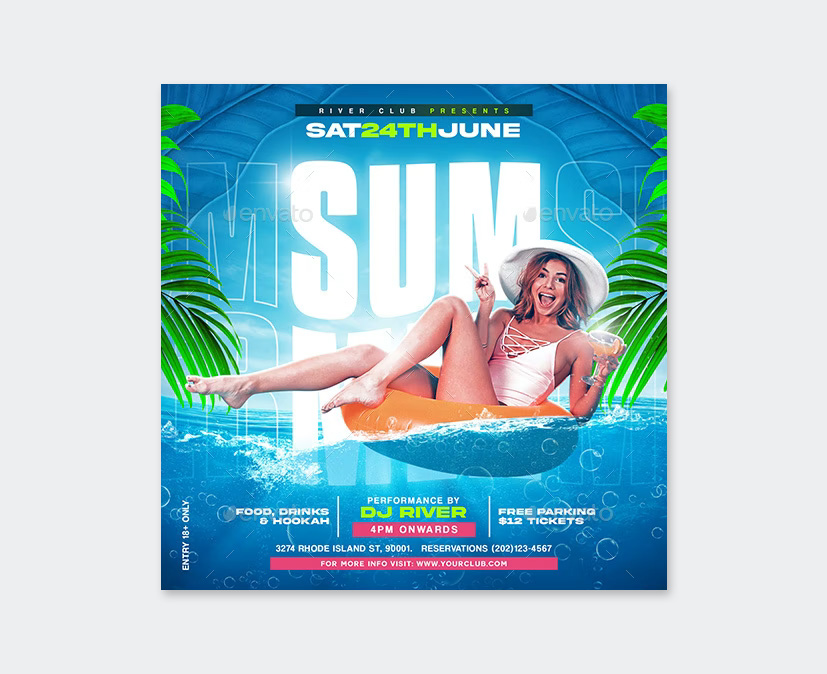 Summer Party Flyer Design PSD