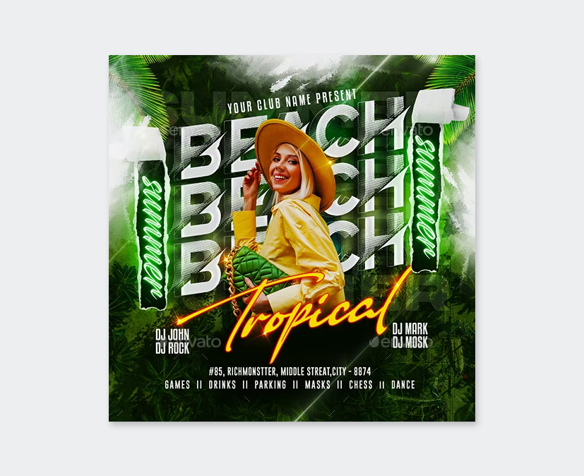 Beach Tropical Party Flyer Template 