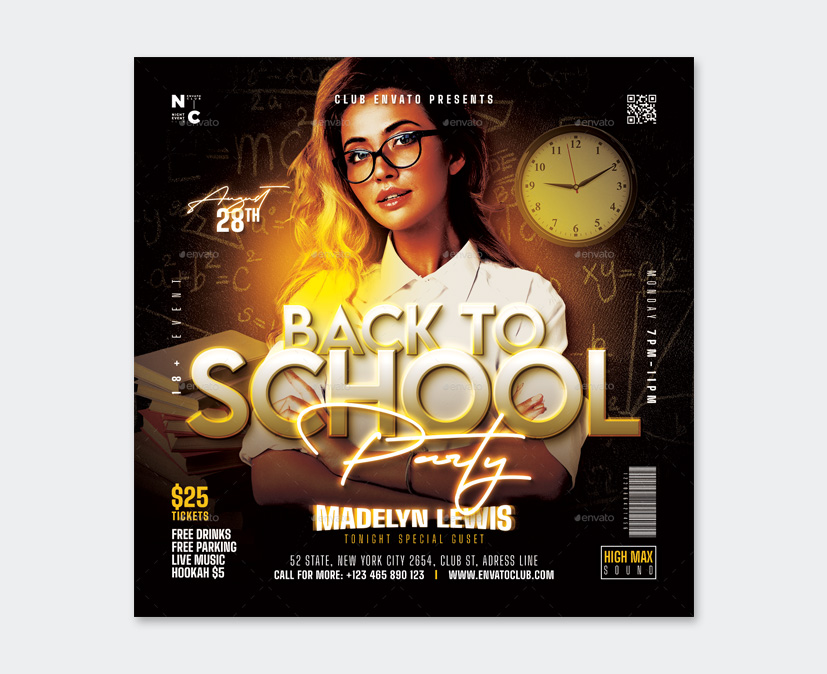Back to School Party Flyer PSD