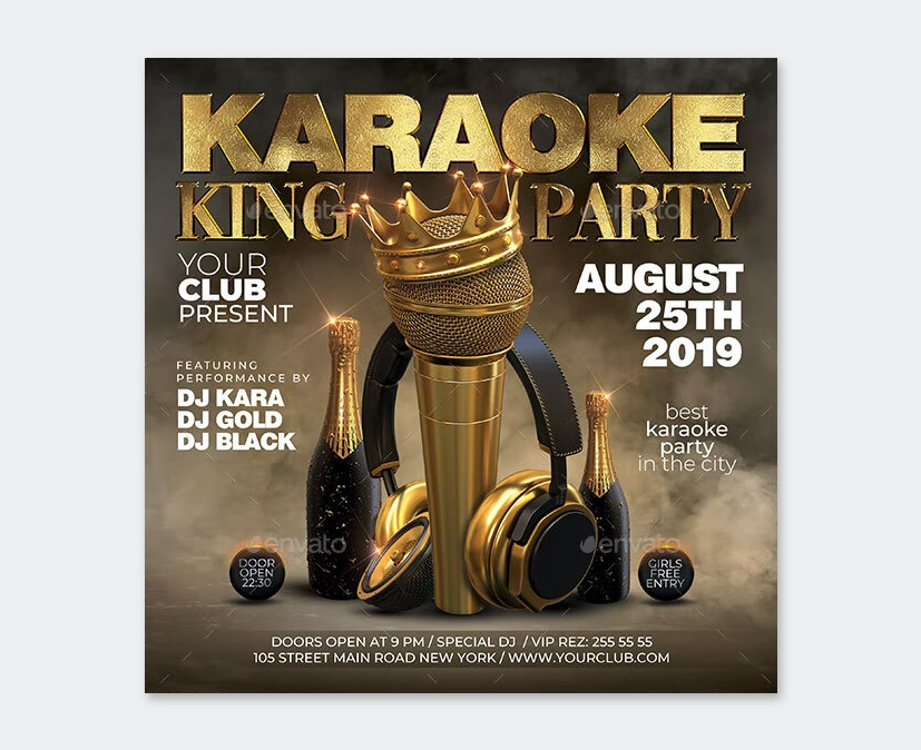 Gold Karaoke Party Flyer, Karaoke Invitation, Karaoke Birthday