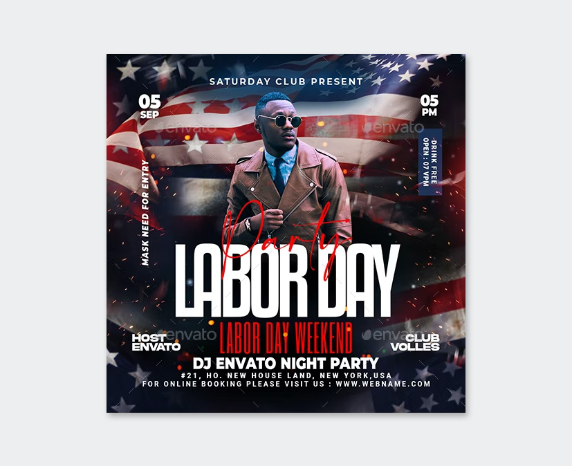Labor Day Weekend Party Flyer PSD