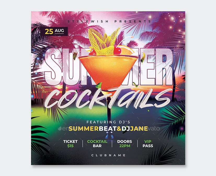 Design Summer Cocktails Flyer PSD