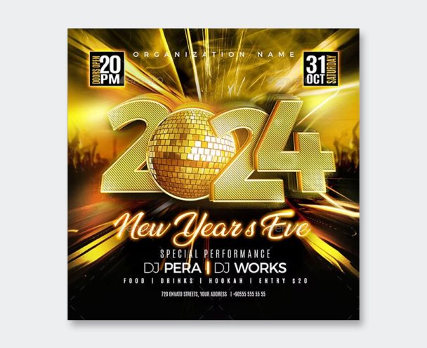 20 New New Year Flyer Templates PSD PSD Design   2024 New Year Flyer PSD 608x496 