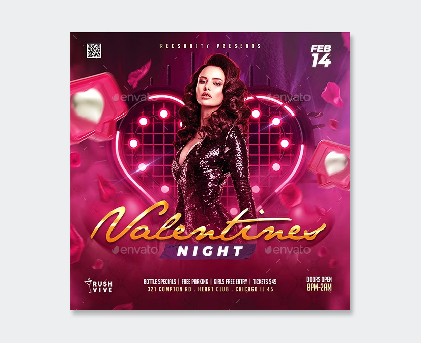 Valentines Party Flyer PSD
